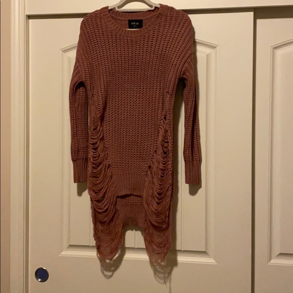 Distressed Drop Shoulder Slit Side Sweater